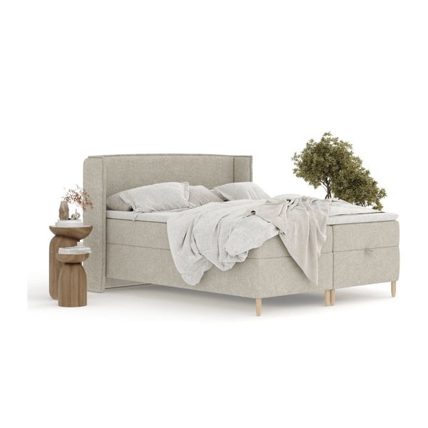 Jasnoszare łóżko boxspring ze schowkiem 200x200 cm Monpelli – Maison de Rêve-image-3