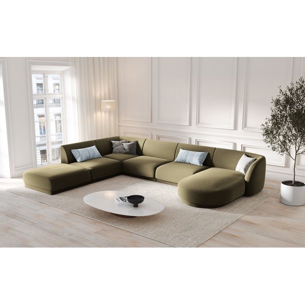 Zielony aksamitny narożnik (lewostronny/w kształcie litery "U") Miley  – Micadoni Home-image-1