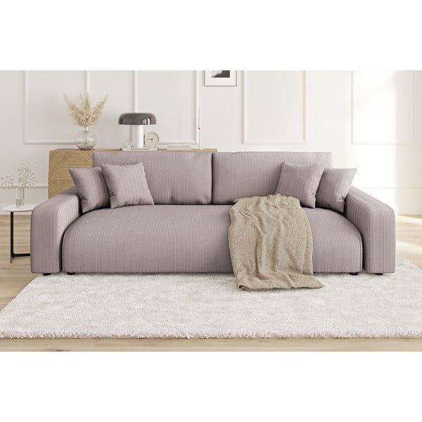 Jasnoróżowa sztruksowa rozkładana sofa ze schowkiem 234 cm Sara – Ropez-image-1