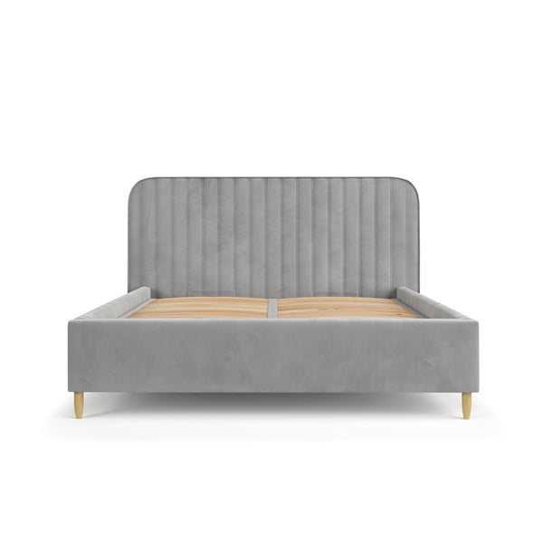 Szare tapicerowane łóżko dwuosobowe ze schowkiem i stelażem 140x200 cm Noto – Maison de Rêve-image-2