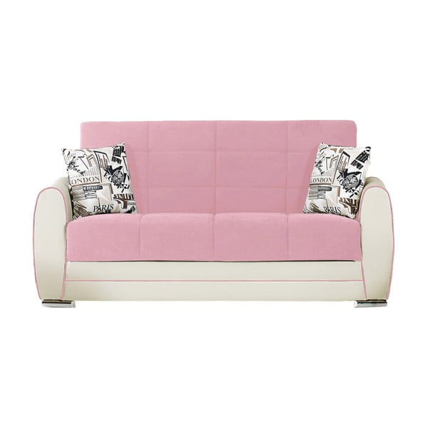 Kremowo-różowa dwuosobowa sofa rozkładana ze schowkiem Esidra Rest