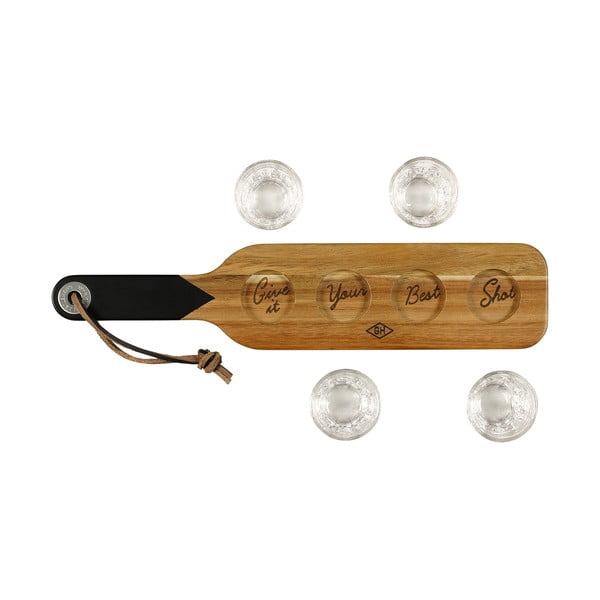 Drewniana deska do serwowania z 4 kieliszkami Gentlemen's Houseware-image-2