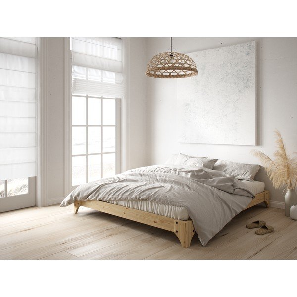 Łóżko dwuosobowe z drewna sosnowego z materacem Karup Design Elan Comfort Mat Natural Clear/Natural, 140x200 cm-image-1