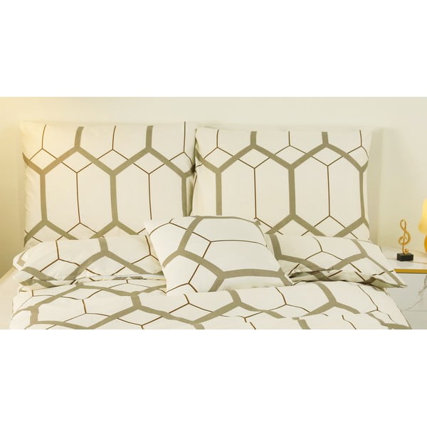 Kremowa pościel jednoosobowa z mikrosatyny 6-częściowa 140x200 cm Carter – My House-image-1