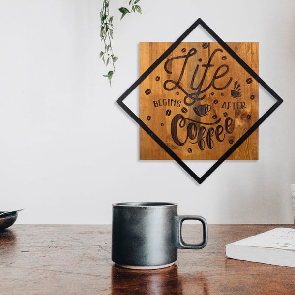 Drewniano-metalowa dekoracja ścienna 54x54 cm Life Begins After Coffee – Wallity-image-2