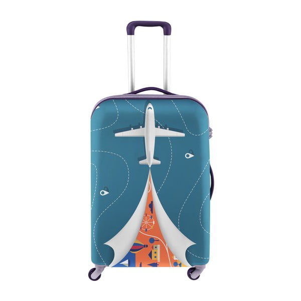 Niebieski pokrowiec na walizkę z motywem samolotu Oyo Concept, 56x38 cm