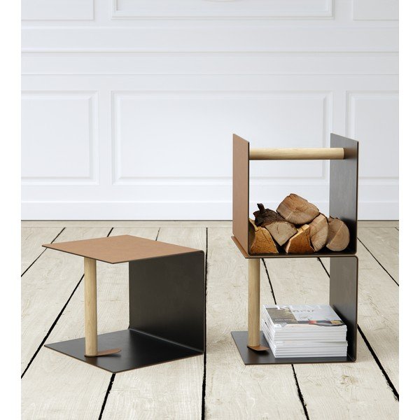 Czarno-naturalny metalowy/ze skóry ekologicznej pojemnik dekoracyjny 32x38x31 cm Bull – LIND DNA-image-1