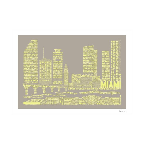 Plakat Miami Grey&Yellow, 50x70 cm