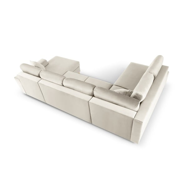 Beżowy aksamitny rozkładany narożnik ze schowkiem (lewostronny/w kształcie litery U) Kyoto – Cosmopolitan Design-image-4