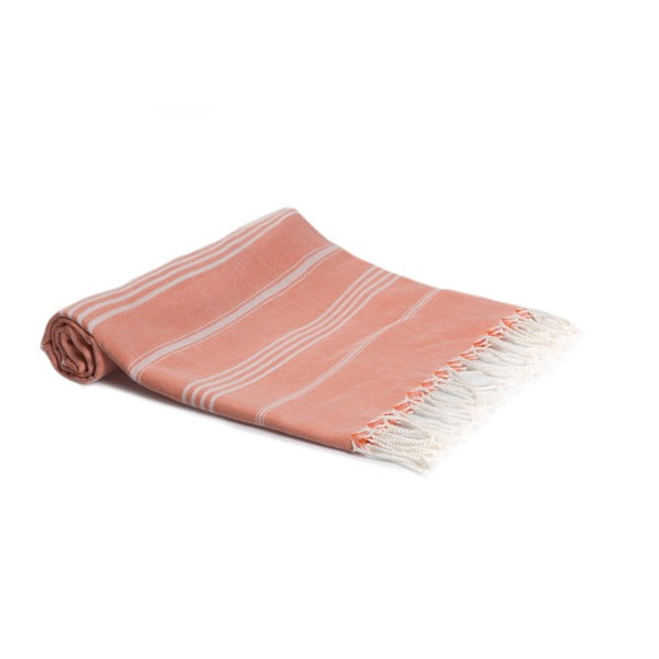 Pomarańczowy ręcznik kąpielowy tkany ręcznie Ivy's Ebru, 100x180 cm