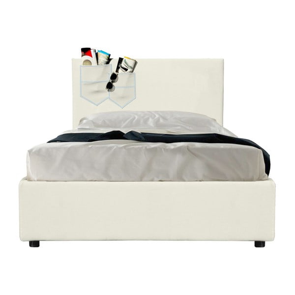 Beżowe łóżko jednoosobowe ze schowkiem i materacem 13Casa Task, 80x190 cm
