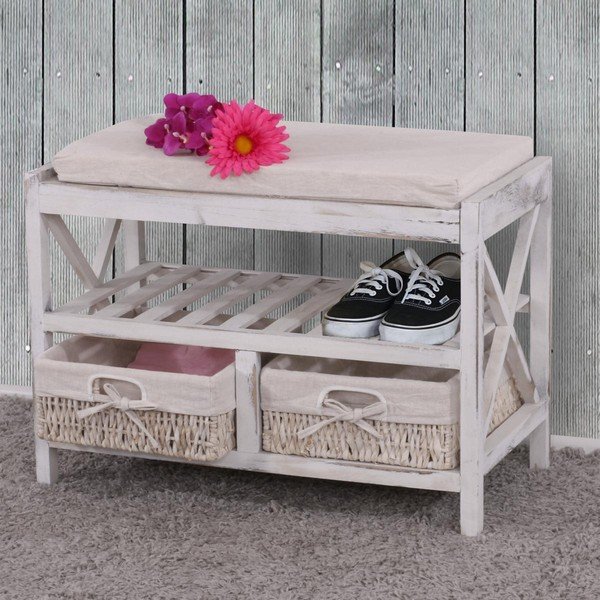 Biała ławka z miejscem na buty Mendler Shabby-image-1