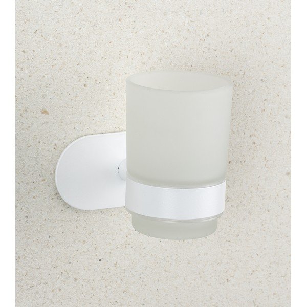 Biały samoprzylepny szklany kubek na szczoteczki do zębów Orea – Wenko-image-1