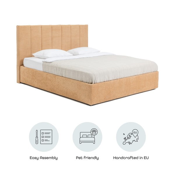 Musztardowe tapicerowane łóżko dwuosobowe ze schowkiem i stelażem 180x200 cm Thessa Bold Line – Bonami Selection-image-4