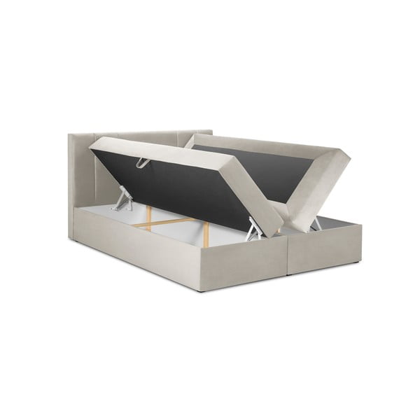 Beżowe łóżko boxspring ze schowkiem 200x200 cm Afra – Mazzini Beds-image-3