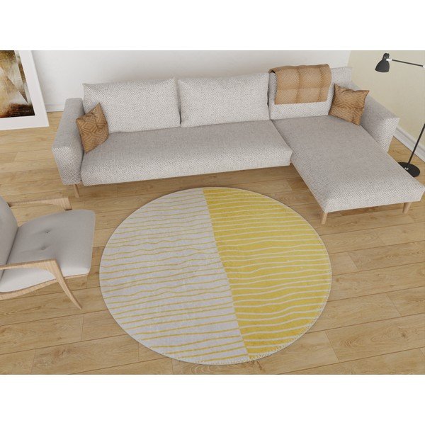 Żółto-kremowy okrągły dywan odpowiedni do prania ø 80 cm Yuvarlak – Vitaus-image-1