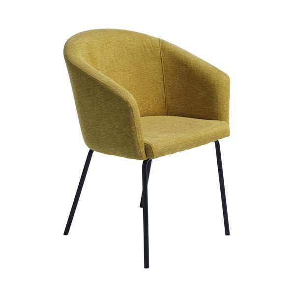 Musztardowy tapicerowany fotel jadalniany z podłokietnikami Easton – Unique Furniture