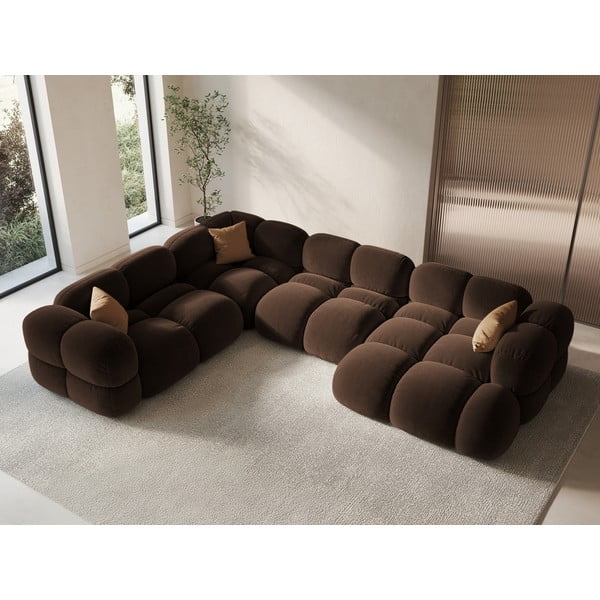 Ciemnobrązowy aksamitny narożnik (lewostronny/w kształcie litery U) Loretto – Cosmopolitan Design-image-1