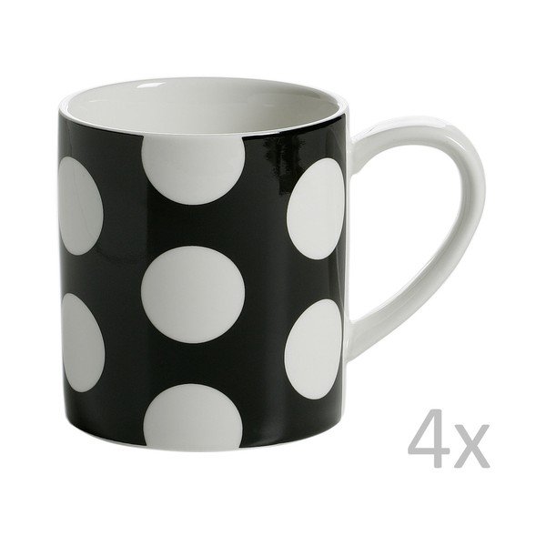 Zestaw 4 czarnych kubków Maxwell & Williams Polka Dot