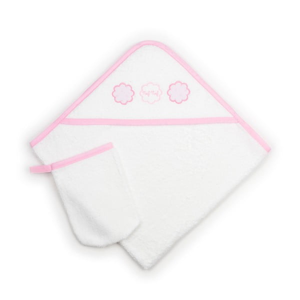 Zestaw ręcznika dziecięcego i rękawicy do kąpieli z różowymi detalami Naf Naf Tres Chic, 75x75 cm