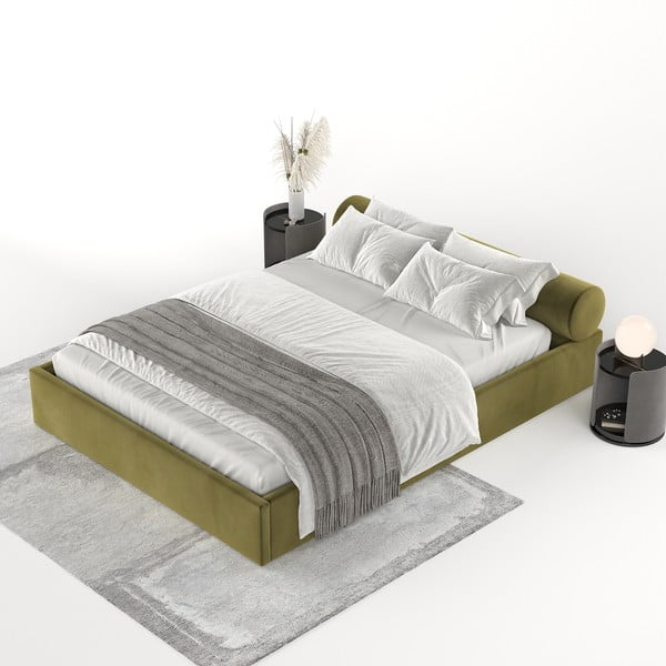 Ciemnozielone tapicerowane łóżko dwuosobowe ze schowkiem i stelażem 160x200 cm Solvo – Maison de Rêve-image-3