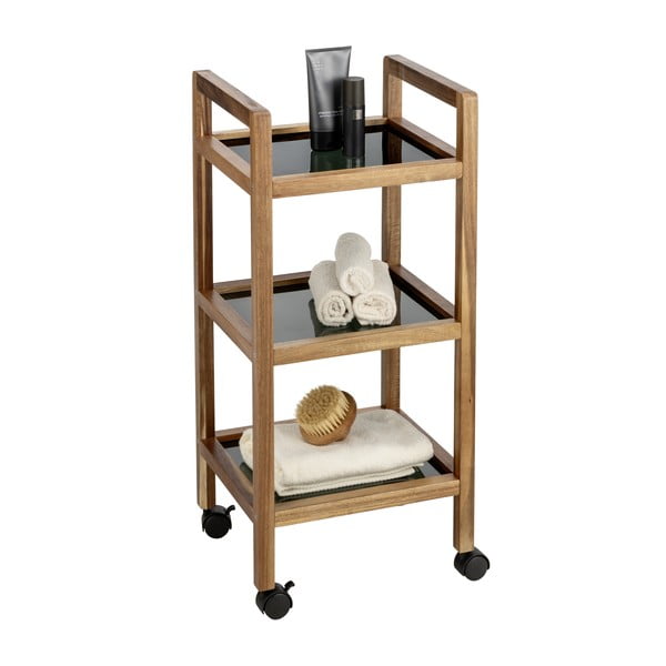 Czarno-naturalny regał łazienkowy z litego drewna akacjowego 35x76,5 cm Fondi – Wenko-image-3