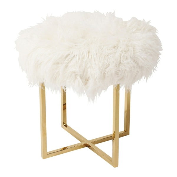 Biały stołek z detalami w złotej barwie Kare Design Mr Fluffy