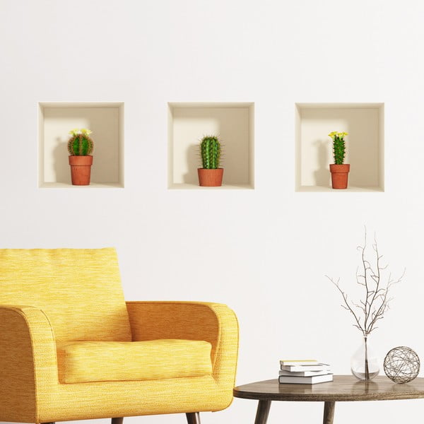 Zestaw 3 naklejek na ścianę 3D Ambiance Cactus