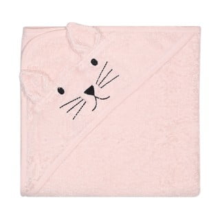 Różowy bawełniany ręcznik dziecięcy z kapturkiem Kindsgut Cat