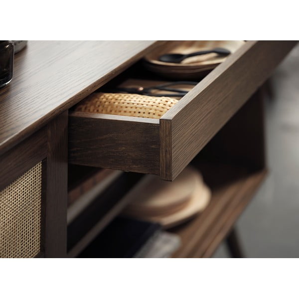 Ciemnobrązowa niska komoda w dekorze dębu z drzwiami przesuwnymi 180x80 cm Barrali – Unique Furniture-image-4