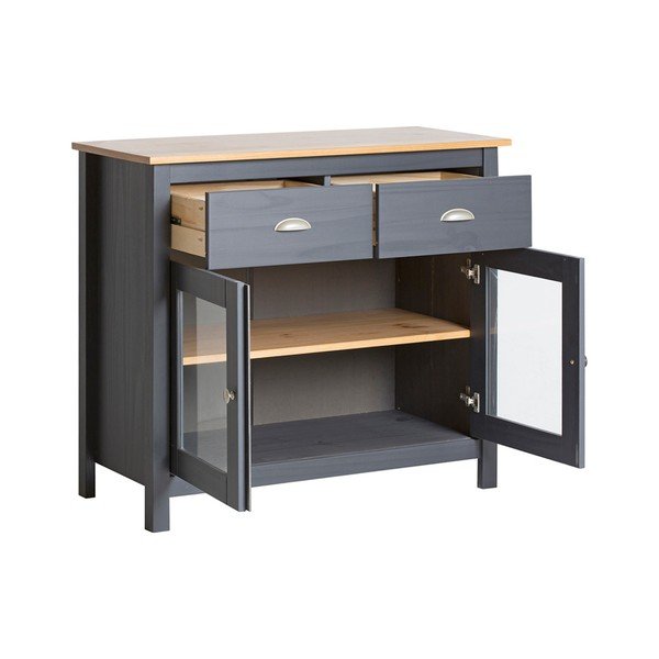 Antracytowoszara komoda z litego drewna sosnowego z 2 szufladami Marckeric Jade-image-2