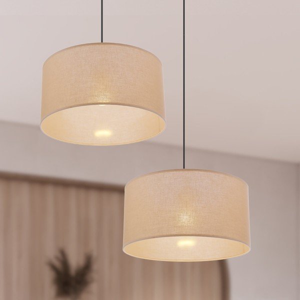 Beżowa lampa wisząca z tekstylnym kloszem ø 40 cm Shanti – Candellux Lighting-image-2