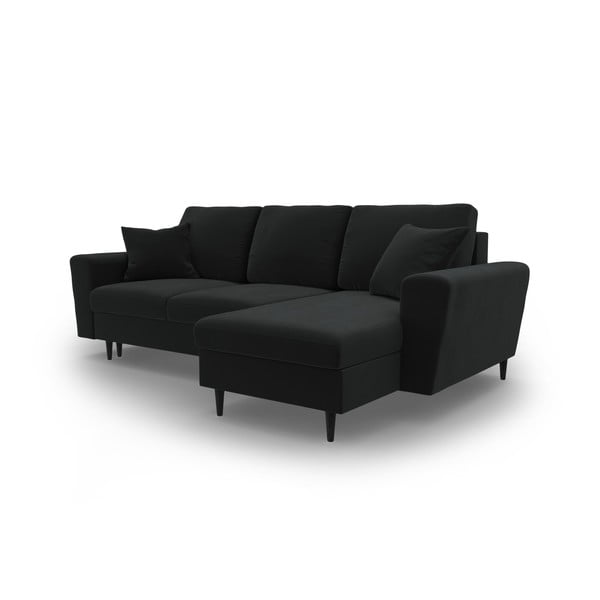 Czarny aksamitny rozkładany narożnik ze schowkiem Kyoto – Cosmopolitan Design-image-4