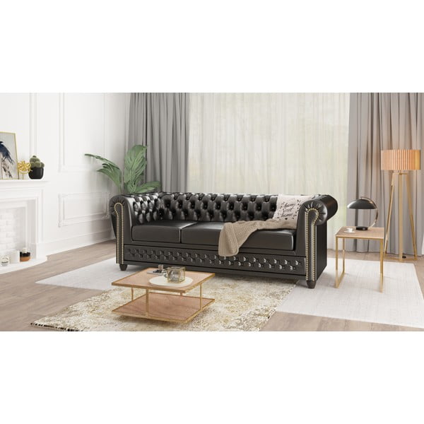 Czarna sofa z imitacji skóry 203 cm York – Ropez-image-3
