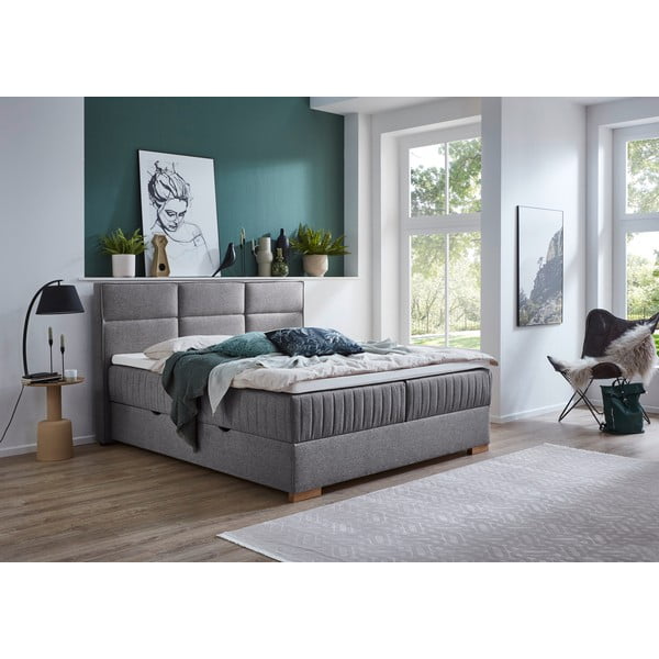 Szare łóżko boxspring ze schowkiem 180x200 cm Tambo – Meise Möbel-image-1