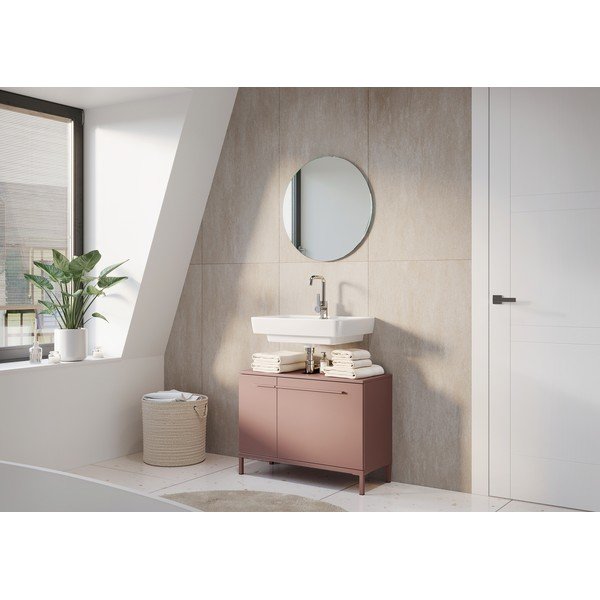 Brązowa szafka pod umywalkę z matowym wykończeniem 80x59 cm Laurino – Germania-image-1