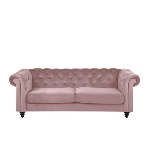 Różowa aksamitna sofa Actona Charlietown, 219 cm