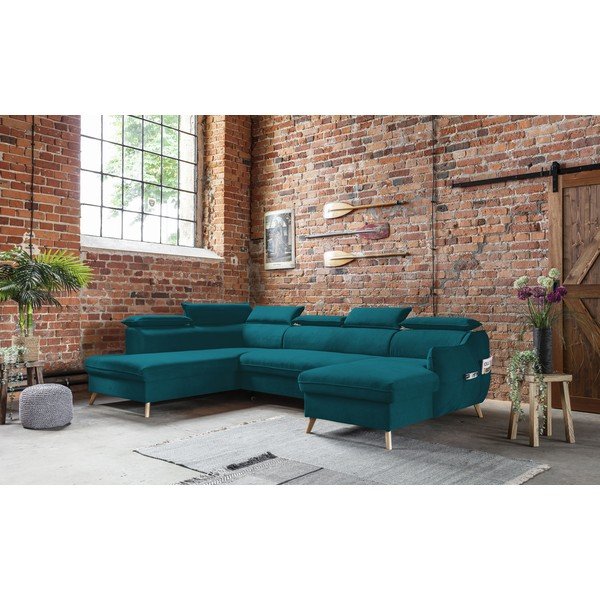 Turkusowy aksamitny rozkładany narożnik (lewostronny/w kształcie litery U) Sweet Harmony – Miuform-image-4