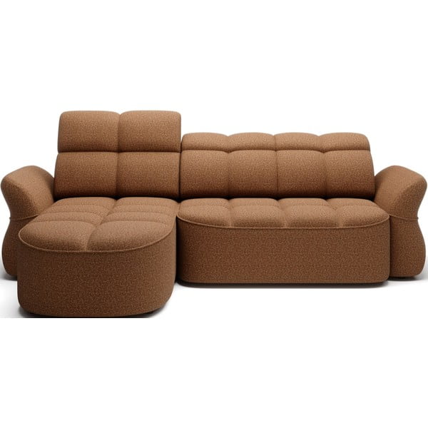 Żółty/brązowy aksamitny rozkładany/ze schowkiem narożnik (lewostronny/z szezlongiem) Beneth – ELTAP