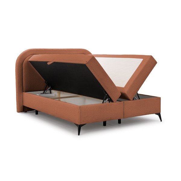 Pomarańczowe łóżko kontynentalne ze schowkiem 200x200 cm Ornes – Ropez-image-3