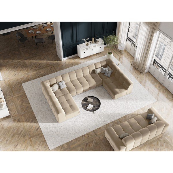 Beżowa aksamitna sofa 222 cm Kendal – Micadoni Home-image-1