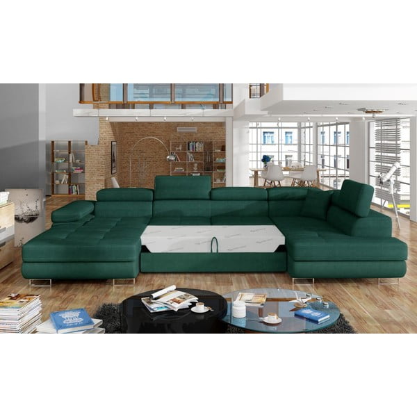Zielony aksamitny rozkładany/ze schowkiem narożnik (prawostronny/w kształcie litery U) Rodrigo – ELTAP-image-2