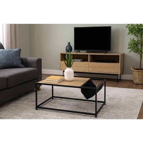 Czarno-naturalny stolik w dekorze dębu 60x99 cm Bayen – Bonami Essentials-image-1