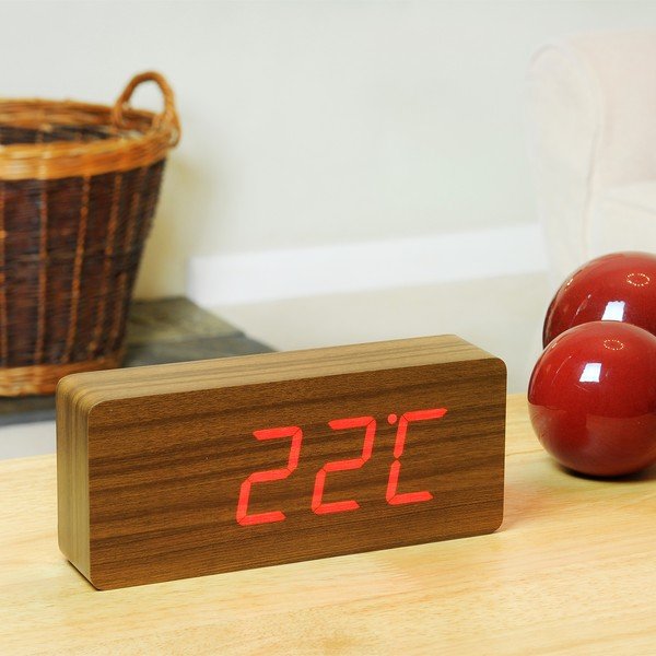 Ciemnobrązowy budzik z czerwonym wyświetlaczem LED Gingko Slab Click Clock-image-1