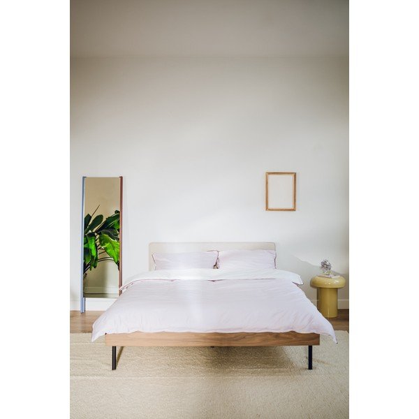 Tapicerowane/z płyty wiórowej łóżko dwuosobowe w dekorze orzecha ze stelażem 160x200 cm w ciemnym naturalnym kolorze Streiko – noo.ma-image-2