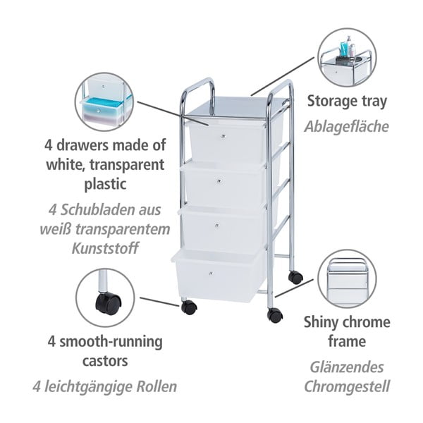 Regał łazienkowy na kółkach z 4 szufladami Wenko Messina-image-3