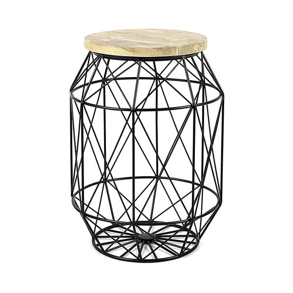 Czarny stolik/stojak z drewnianym blatem HF Living Dome, ø 35 cm