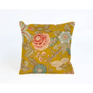 Żółta poduszka Velvet Atelier Japanese Flowers, 45 x 45 cm