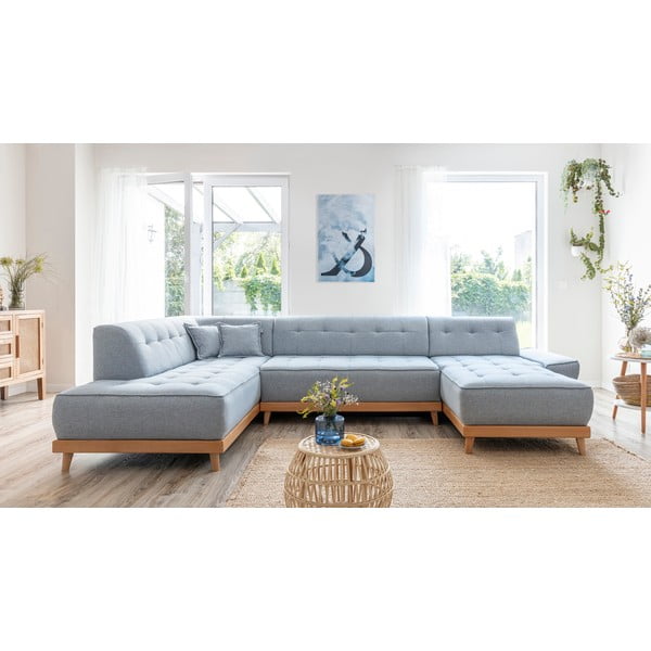 Jasnoniebieska rozkładana sofa w kształcie litery "U" Miuform Dazzling Daisy, lewostronna-image-1