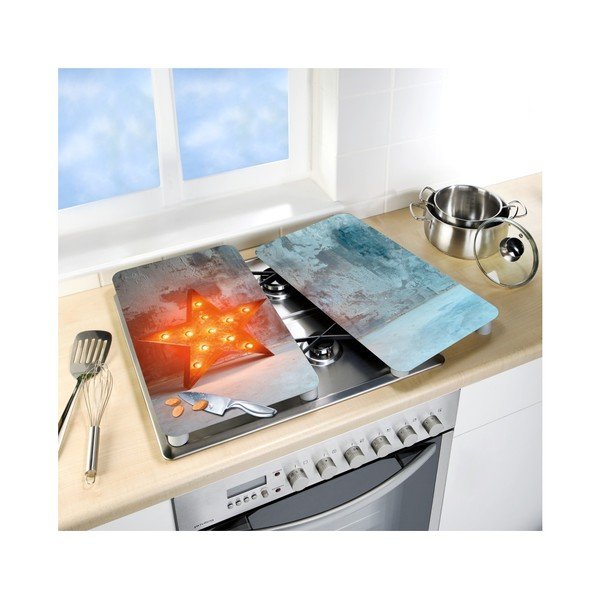 Komplet 2 szklanych osłonek na kuchenkę Wenko Star, 52x30 cm-image-2